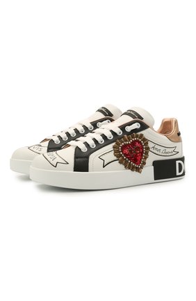 Женские кожаные кеды portofino с отделкой DOLCE & GABBANA белого цвета по цене 65100 руб., арт. CK1544/AZ138 | Фото 1 Женские кожаные кеды portofino с отделкой DOLCE & GABBANA белого цвета, арт. CK1544/AZ138 | Фото 1