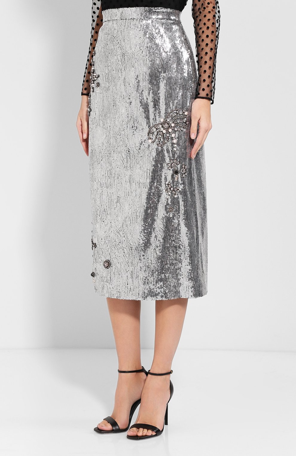 Женская серебряная юбка-миди с пайетками Erdem, арт. AW18_4343SES купить в ЦУМ | Фото №3 Юбка-миди с пайетками Erdem серебряная | Фото №3