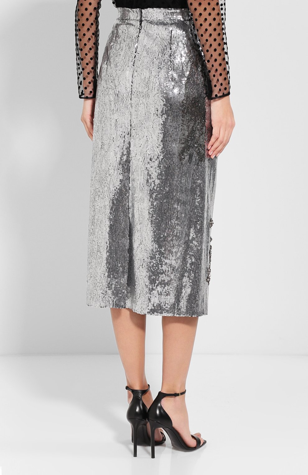 Женская серебряная юбка-миди с пайетками Erdem, арт. AW18_4343SES купить в ЦУМ | Фото №4 Юбка-миди с пайетками Erdem серебряная | Фото №4
