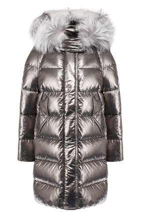 Женский стеганый пуховик с меховой отделкой капюшона MONCLER серебряного цвета по цене 186500 руб., арт. D2-093-49973-25-549F8 | Фото 1 Женский стеганый пуховик с меховой отделкой капюшона MONCLER серебряного цвета, арт. D2-093-49973-25-549F8 | Фото 1