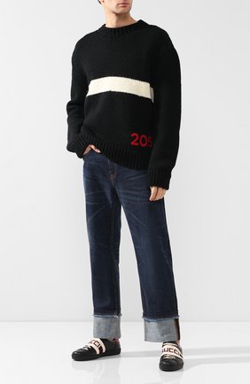 Мужские кожаные кеды GUCCI черного цвета по цене 43900 руб., арт. 523469/0FIV0 | Фото 2 Мужские кожаные кеды GUCCI черного цвета, арт. 523469/0FIV0 | Фото 2