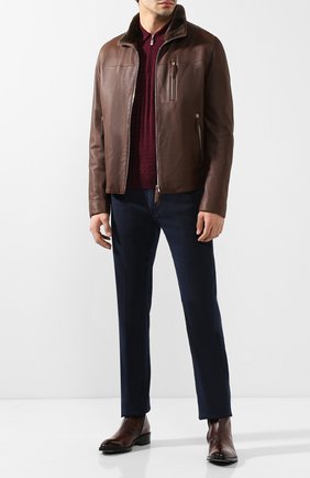 Мужская кожаная куртка на молнии ANDREA CAMPAGNA коричневого цвета, арт. 20300H3382900 | Фото 2 (Длина (верхняя одежда): Короткие; Рукава: Длинные; Мужское Кросс-КТ: Кожа и замша, Верхняя одежда; Кросс-КТ: Куртка; Материал внешний: Натуральная кожа)