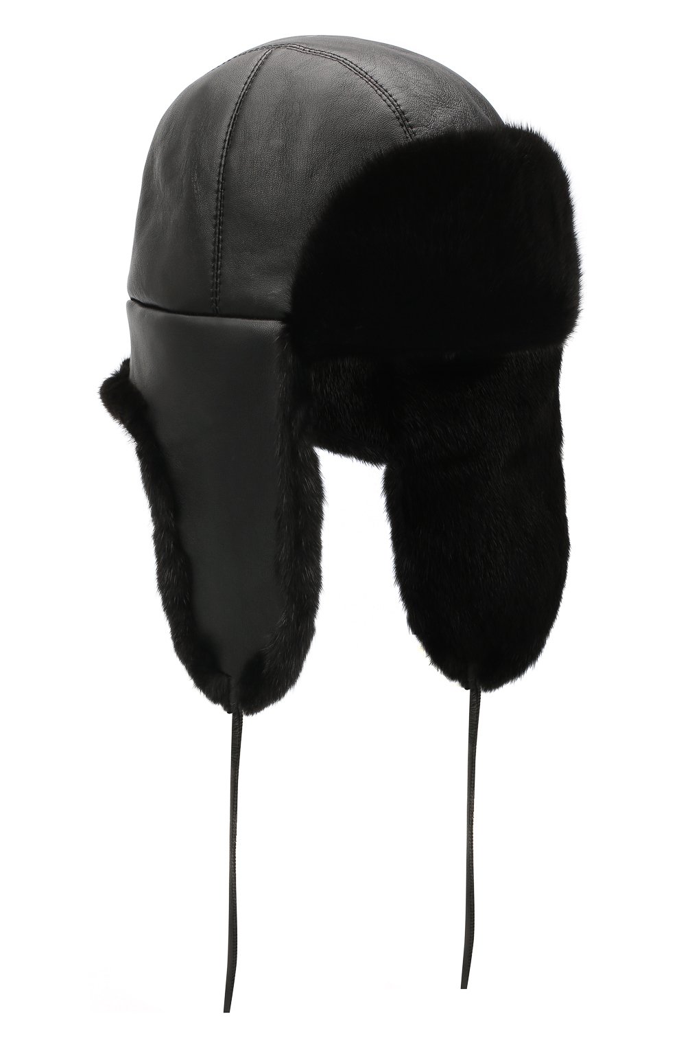 Мужская норковая шапка-ушанка мишка FURLAND черного цвета, арт. 0017102110080400000 | Фото 1 (Материал: Натуральная кожа, Натуральный мех)
