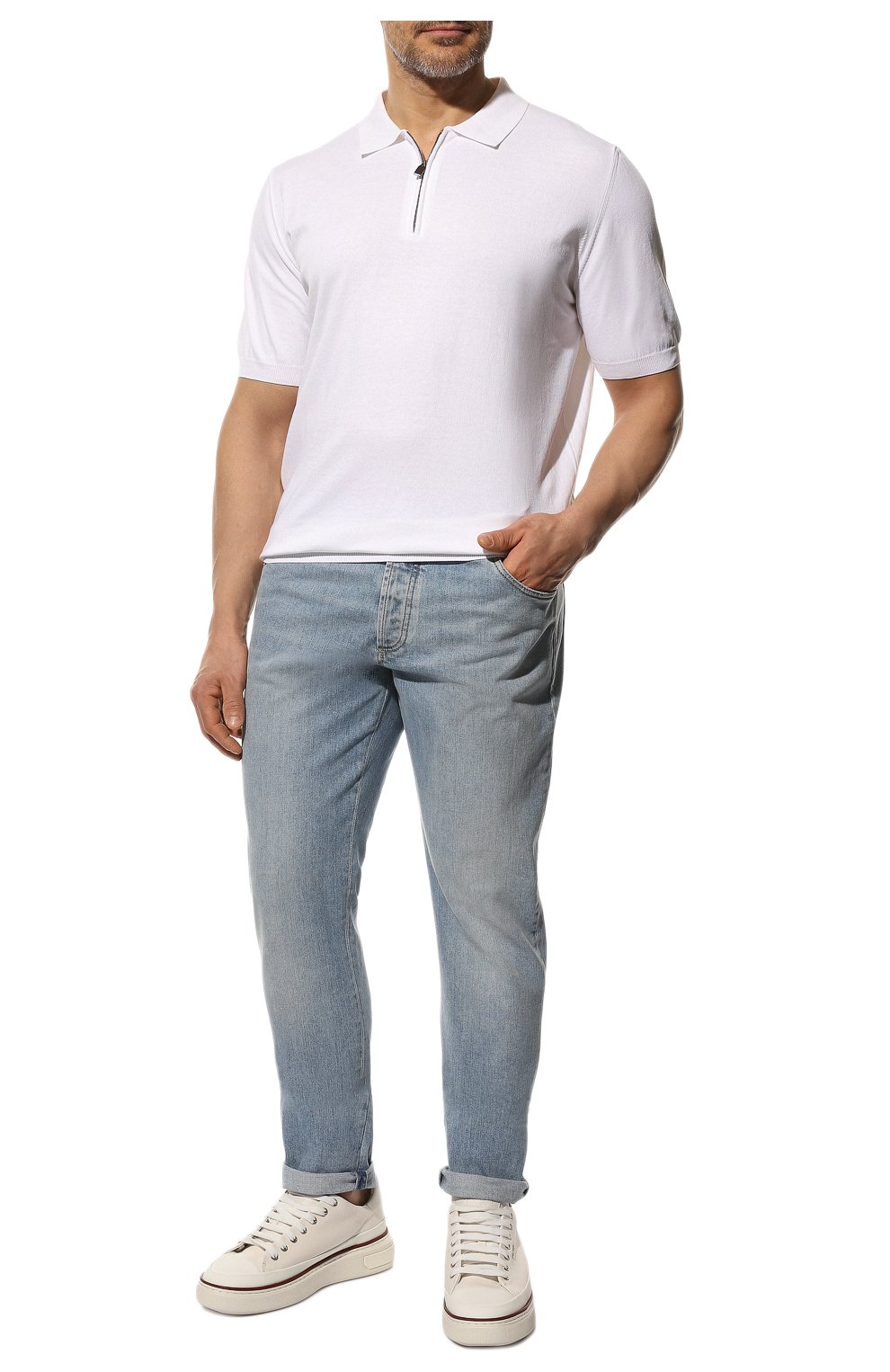 Мужские джинсы BRUNELLO CUCINELLI голубого цвета, арт. M283PJ2010 | Фото 2 (Силуэт М (брюки): Прямые; Кросс-КТ: Деним; Длина (брюки, джинсы): Стандартные; Материал внешний: Хлопок, Деним; Статус проверки: Проверена категория)