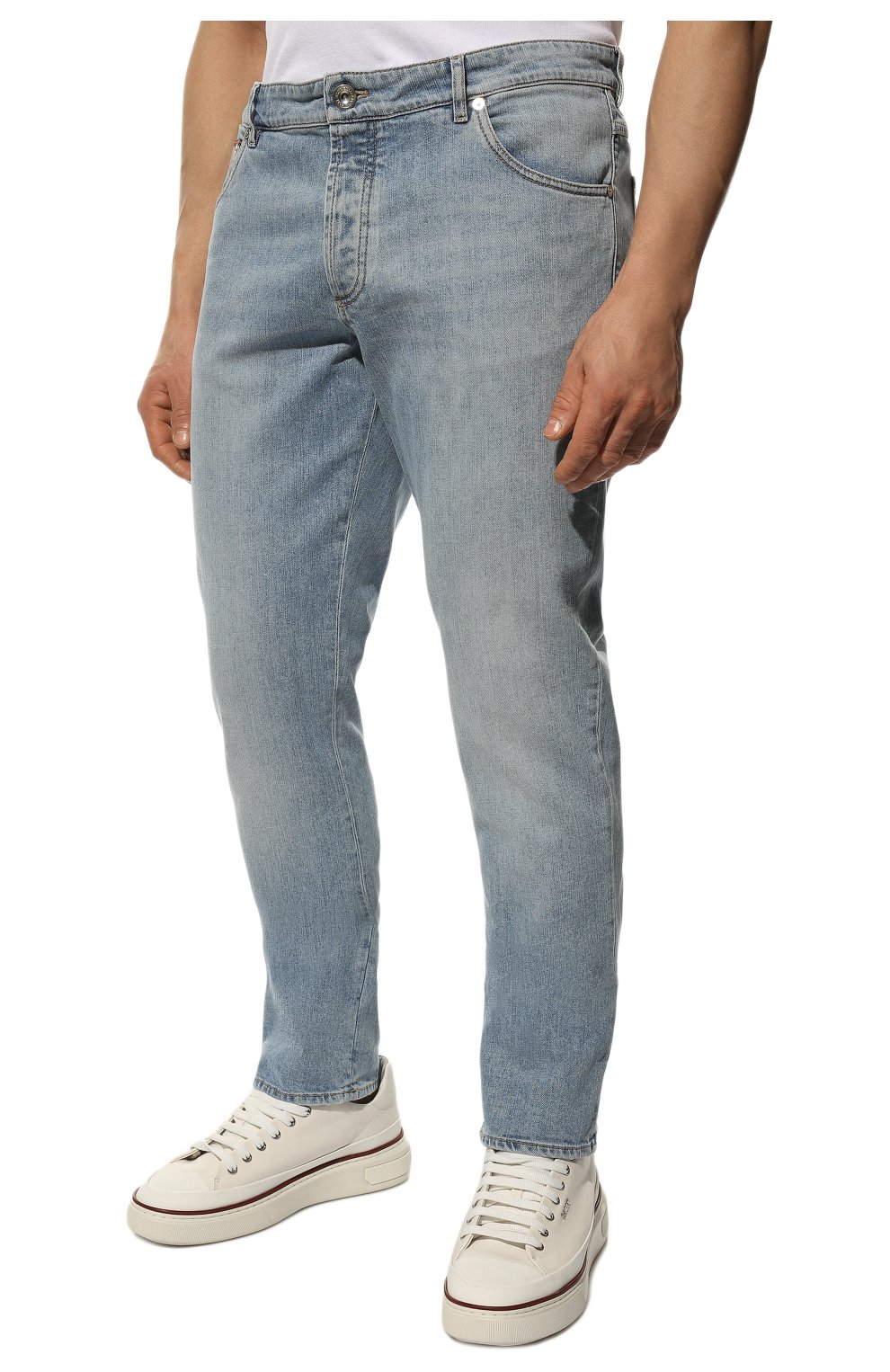 Мужские джинсы BRUNELLO CUCINELLI голубого цвета, арт. M283PJ2010 | Фото 3 (Силуэт М (брюки): Прямые; Кросс-КТ: Деним; Длина (брюки, джинсы): Стандартные; Материал внешний: Хлопок, Деним; Статус проверки: Проверена категория)