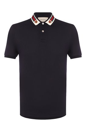 Мужское хлопковое поло GUCCI темно-синего цвета по цене 39700 руб., арт. 545714/XJAGU | Фото 1 Мужское хлопковое поло GUCCI темно-синего цвета, арт. 545714/XJAGU | Фото 1