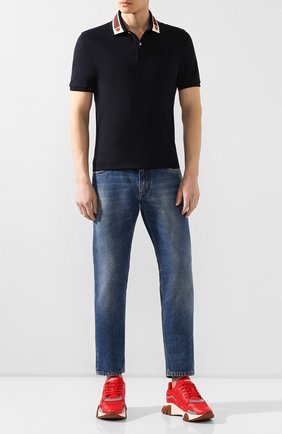 Мужское хлопковое поло GUCCI темно-синего цвета по цене 39700 руб., арт. 545714/XJAGU | Фото 2 Мужское хлопковое поло GUCCI темно-синего цвета, арт. 545714/XJAGU | Фото 2
