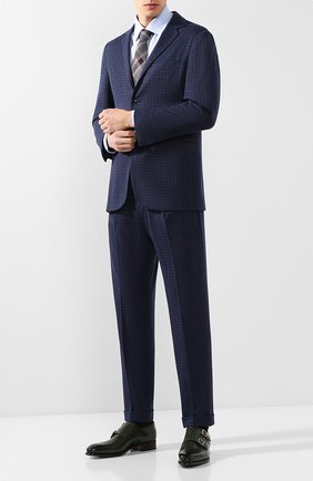 Мужской шерстяной костюм с пиджаком на двух пуговицах KNT темно-синего цвета, арт. UAS01K01R73 | Фото 1 (Рукава: Длинные; Материал внешний: Шерсть; Костюмы М: Однобортный; Стили: Классический)