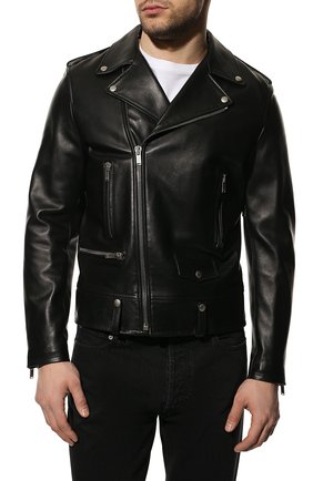 Мужская кожаная куртка SAINT LAURENT черного цвета, арт. 484284/Y5YA2 | Фото 3 (Кросс-КТ: Куртка; Рукава: Длинные; Мужское Кросс-КТ: Верхняя одежда, Кожа и замша; Материал внешний: Натуральная кожа; Длина (верхняя одежда): Короткие; Материал подклада: Купро; Статус проверки: Проверена категория)