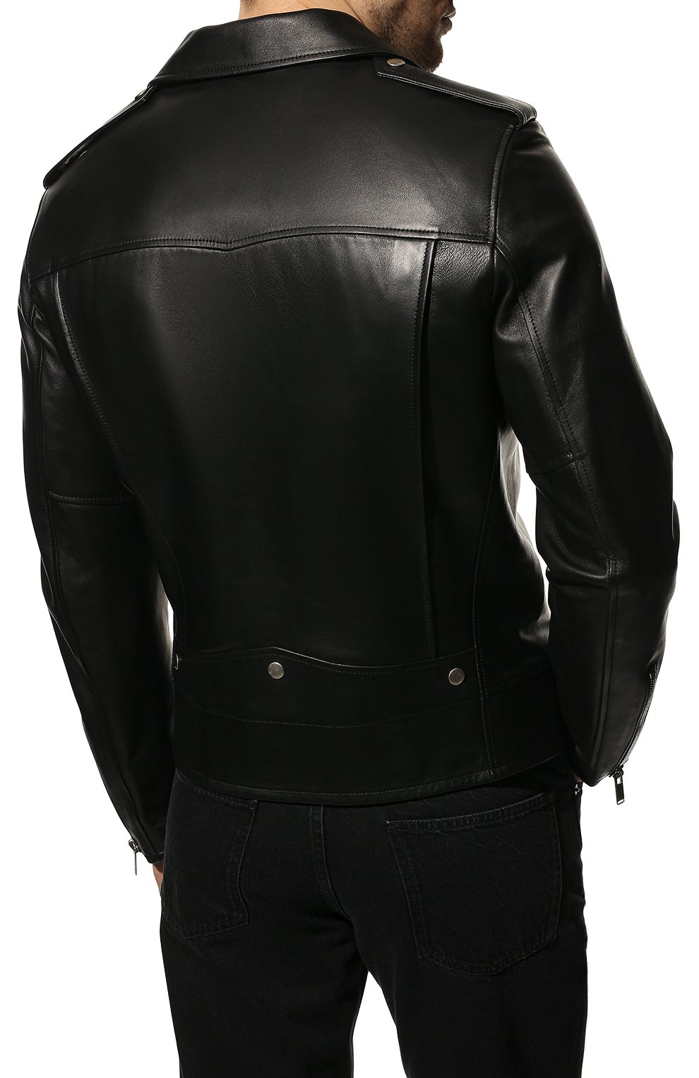 Мужская кожаная куртка SAINT LAURENT черного цвета, арт. 484284/Y5YA2 | Фото 4 (Кросс-КТ: Куртка; Рукава: Длинные; Мужское Кросс-КТ: Верхняя одежда, Кожа и замша; Материал внешний: Натуральная кожа; Длина (верхняя одежда): Короткие; Материал подклада: Купро; Статус проверки: Проверена категория)