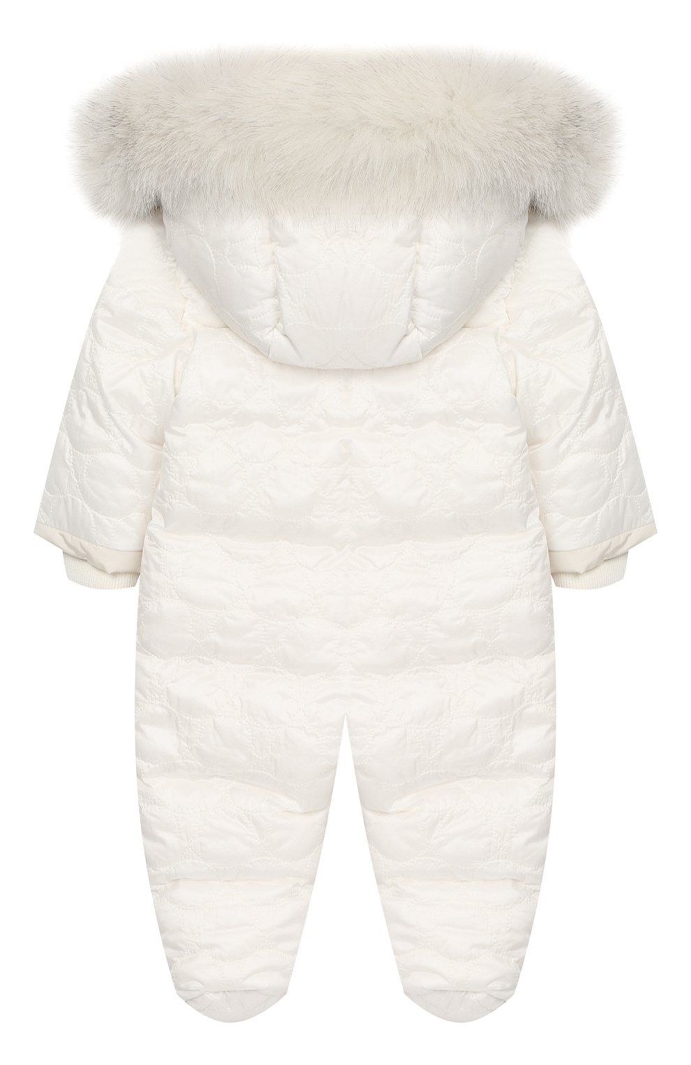 Детский пуховый комбинезон с мехом MONCLER ENFANT белого цвета по цене 43100 руб., арт. D2-951-14359-25-788AU | Фото 2 Детский пуховый комбинезон с мехом MONCLER ENFANT белого цвета, арт. D2-951-14359-25-788AU | Фото 2