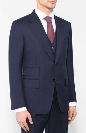 Мужской шерстяной костюм-тройка TOM FORD темно-синего цвета по цене 460500 руб., арт. 522R02/31AA43 | Фото 2 Мужской шерстяной костюм-тройка TOM FORD темно-синего цвета, арт. 522R02/31AA43 | Фото 2 (Рукава: Длинные; Big photo: Big photo; Материал внешний: Шерсть; Костюмы М: Однобортный, Костюм-тройка; Стили: Классический)