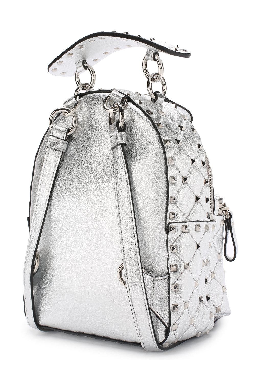 Женский серебряный рюкзак valentino garavani rockstud spike mini Valentino, арт. RW2B0B63/NPL купить в ЦУМ | Фото №3 Рюкзак Valentino Garavani Rockstud Spike mini Valentino серебряный | Фото №3