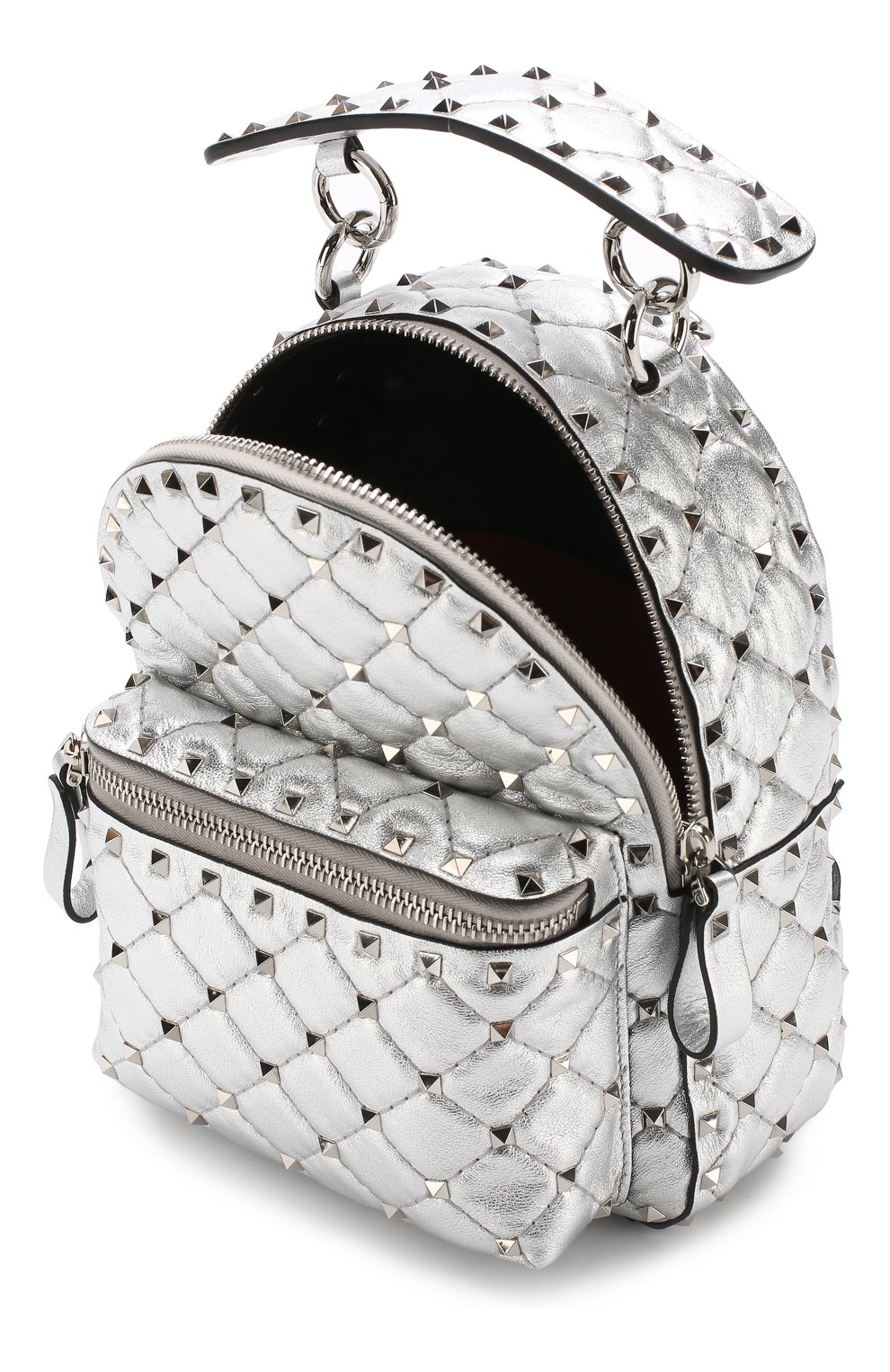 Женский серебряный рюкзак valentino garavani rockstud spike mini Valentino, арт. RW2B0B63/NPL купить в ЦУМ | Фото №4 Рюкзак Valentino Garavani Rockstud Spike mini Valentino серебряный | Фото №4