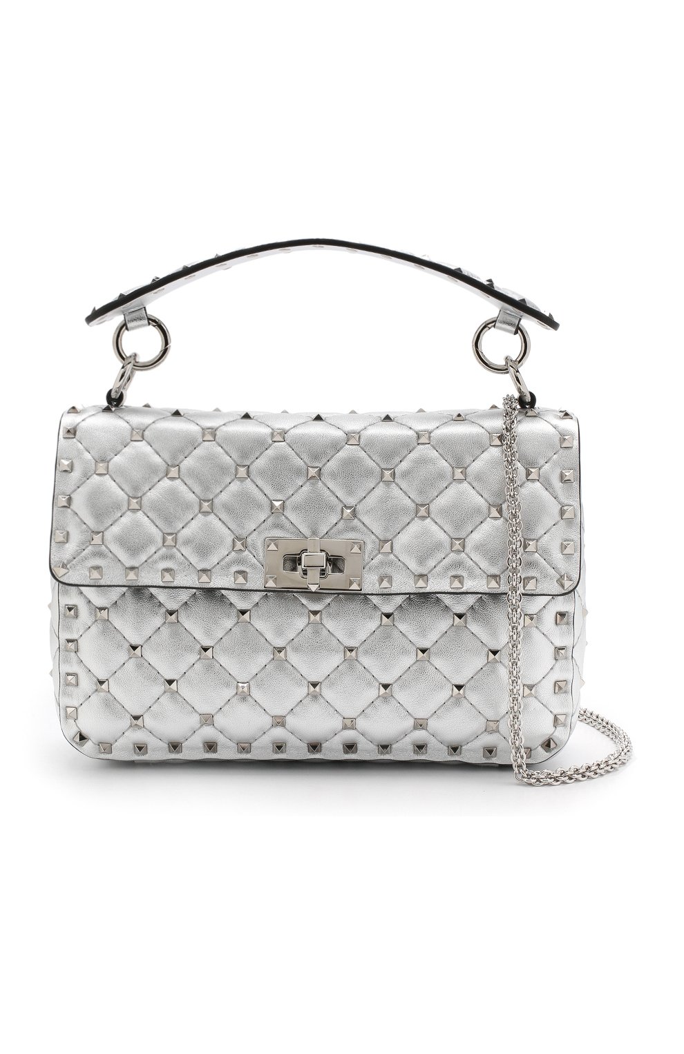 Женская сумка valentino garavani rockstud spike medium VALENTINO серебряная цвета, арт. RW2B0122/NPL купить в ЦУМ | Фото №5 Сумка Valentino Garavani Rockstud Spike medium Valentino серебряная цвета | Фото №5