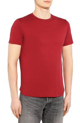 Мужская футболка из шелка и хлопка LORO PIANA красного цвета, арт. FAF6128 | Фото 3 (Материал внешний: Шелк, Хлопок; Big photo: Big photo; Принт: Без принта; Рукава: Короткие; Длина (для топов): Стандартные; Региональные ограничения белый список (Axapta Mercury): RU; Мужское Кросс-КТ: Футболка-одежда; Стили: Кэжуэл)