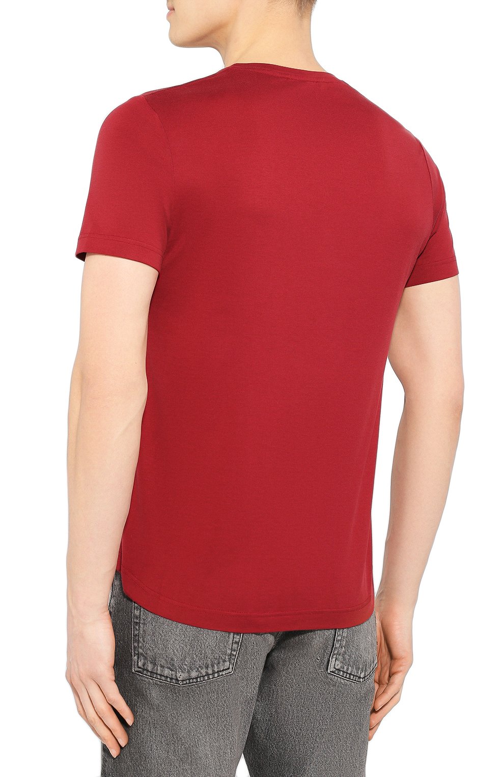 Мужская футболка из шелка и хлопка LORO PIANA красного цвета, арт. FAF6128 | Фото 4 (Материал внешний: Шелк, Хлопок; Big photo: Big photo; Принт: Без принта; Рукава: Короткие; Длина (для топов): Стандартные; Региональные ограничения белый список (Axapta Mercury): RU; Мужское Кросс-КТ: Футболка-одежда; Стили: Кэжуэл)
