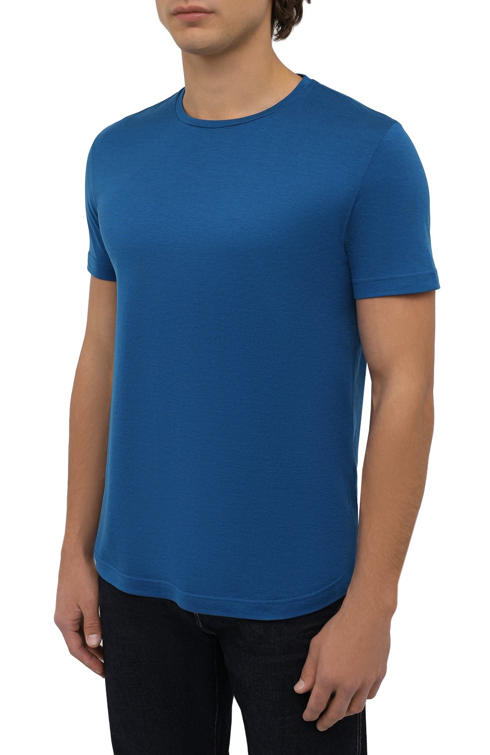 Мужская футболка из шелка и хлопка LORO PIANA синего цвета, арт. FAF6128 | Фото 3 (Материал внешний: Шелк, Хлопок; Big photo: Big photo; Принт: Без принта; Рукава: Короткие; Длина (для топов): Стандартные; Региональные ограничения белый список (Axapta Mercury): RU; Мужское Кросс-КТ: Футболка-одежда; Стили: Кэжуэл)