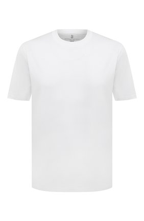 Мужская хлопковая футболка  BRUNELLO CUCINELLI белого цвета, арт. M0T611308 | Фото 1 (Материал внешний: Хлопок; Принт: Без принта; Рукава: Короткие; Стили: Кэжуэл; Мужское Кросс-КТ: Футболка-одежда; Длина (для топов): Стандартные)