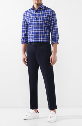 Мужская рубашка из смеси хлопка и льна RALPH LAUREN синего цвета по цене 53400 руб., арт. 790730888 | Фото 2 Мужская рубашка из смеси хлопка и льна RALPH LAUREN синего цвета, арт. 790730888 | Фото 2 (Рукава: Длинные; Статус проверки: Проверена категория, Проверено; Длина (для топов): Стандартные; Материал внешний: Хлопок; Принт: Клетка; Случай: Повседневный; Манжеты: На пуговицах; Воротник: Акула)