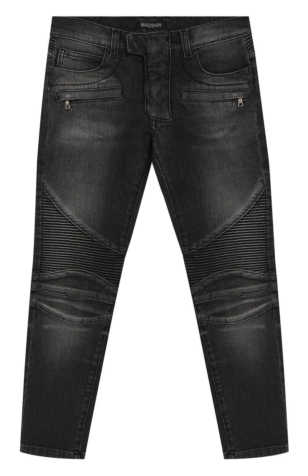 Детские джинсы с декоративными потертостями BALMAIN черного цвета, арт. 6K6570/KD860/4-10 | Фото 1 (Материал внешний: Хлопок; Статус проверки: Проверена категория)