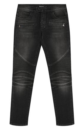 Детские джинсы с декоративными потертостями BALMAIN черного цвета, арт. 6K6570/KD860/12-16 | Фото 1 (Материал внешний: Хлопок; Статус проверки: Проверено, Проверена категория)