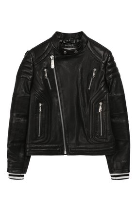 Детского кожаная куртка с косой молнией PHILIPP PLEIN черного цвета по цене 121500 руб., арт. S19C BLB0117 PLE010N/4-10 | Фото 1 Детского кожаная куртка с косой молнией PHILIPP PLEIN черного цвета, арт. S19C BLB0117 PLE010N/4-10 | Фото 1
