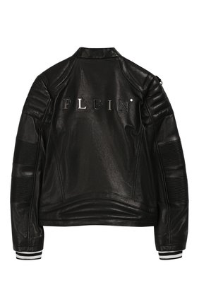 Детского кожаная куртка с косой молнией PHILIPP PLEIN черного цвета по цене 121500 руб., арт. S19C BLB0117 PLE010N/4-10 | Фото 2 Детского кожаная куртка с косой молнией PHILIPP PLEIN черного цвета, арт. S19C BLB0117 PLE010N/4-10 | Фото 2