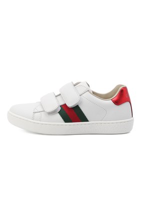 Детские кожаные кеды с застежками велькро GUCCI белого цвета по цене 19600 руб., арт. 455448/CPWP0 | Фото 2 Детские кожаные кеды с застежками велькро GUCCI белого цвета, арт. 455448/CPWP0 | Фото 2