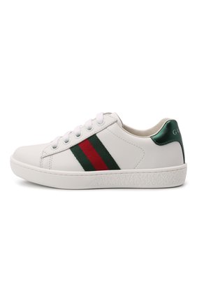 Детские кожаные кеды GUCCI белого цвета по цене 20200 руб., арт. 433148/CPWE0 | Фото 2 Детские кожаные кеды GUCCI белого цвета, арт. 433148/CPWE0 | Фото 2
