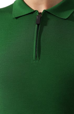 Мужское шерстяное поло BRIONI зеленого цвета, арт. UMS10L/0ZK18 | Фото 5 (Материал внешний: Шерсть; Застежка: Молния; Рукава: Длинные; Длина (для топов): Стандартные; Кросс-КТ: Трикотаж; Статус проверки: Проверена категория)