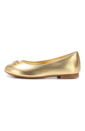 Детские кожаные балетки DOLCE & GABBANA золотого цвета по цене 16695 руб., арт. D10510/A6C66/24-28 | Фото 2 Детские кожаные балетки DOLCE & GABBANA золотого цвета, арт. D10510/A6C66/24-28 | Фото 2