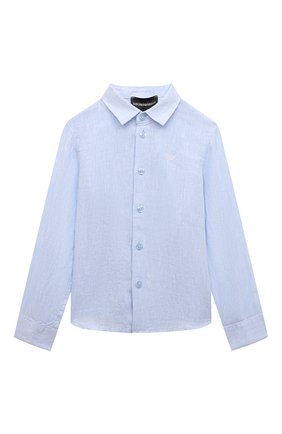 Детская льняная рубашка EMPORIO ARMANI светло-голубого цвета, арт. 8N4CJ9/3NEEZ | Фото 1 (Материал внешний: Лен; Рукава: Длинные; Принт: Без принта; Случай: Формальный; Стили: Классический; Статус проверки: Проверена категория)