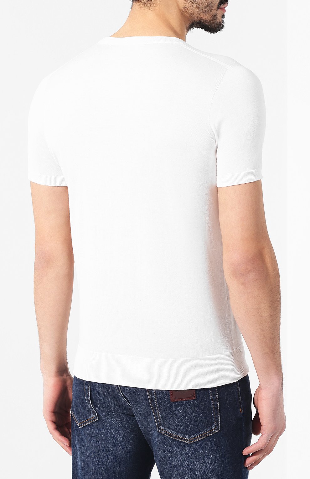 Мужская хлопковая футболка BRIONI белого цвета, арт. UMR00L/P8K34 | Фото 4 (Принт: Без принта; Рукава: Короткие; Длина (для топов): Стандартные; Мужское Кросс-КТ: Футболка-одежда; Материал внешний: Хлопок; Стили: Кэжуэл)