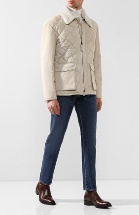 Мужская кожаная куртка с меховой отделкой воротника BOTTEGA VENETA светло-серого цвета по цене 391500 руб., арт. 538272/VEWY0 | Фото 2 Мужская кожаная куртка с меховой отделкой воротника BOTTEGA VENETA светло-серого цвета, арт. 538272/VEWY0 | Фото 2