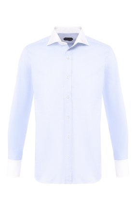 Мужская хлопковая сорочка TOM FORD голубого цвета по цене 57250 руб., арт. 5FT192/94SWAX | Фото 1 Мужская хлопковая сорочка TOM FORD голубого цвета, арт. 5FT192/94SWAX | Фото 1 (Статус проверки: Проверена категория, Проверено; Мужское Кросс-КТ: Сорочка-одежда; Длина (для топов): Стандартные; Материал внешний: Хлопок; Рукава: Длинные; Принт: Однотонные; Случай: Формальный; Манжеты: На пуговицах; Воротник: Акула; Региональные ограничения белый список (Axapta Mercury): RU)