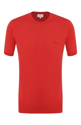 Мужская хлопковая футболка BRIONI красного цвета, арт. UMR00L/P8K34 | Фото 1 (Рукава: Короткие; Длина (для топов): Стандартные; Материал внешний: Хлопок; Мужское Кросс-КТ: Футболка-одежда; Принт: Без принта; Стили: Кэжуэл)