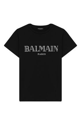 Детская хлопковая футболка BALMAIN черного цвета, арт. 6K8611/KX080/12-16 | Фото 1 (Материал внешний: Хлопок; Рукава: Короткие; Девочки Кросс-КТ: футболка-одежда; Принт: С принтом; Статус проверки: Проверена категория)