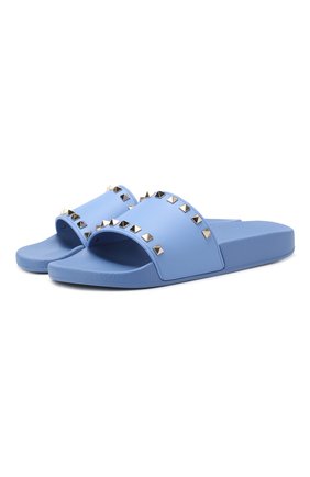 Женские голубые резиновые шлепанцы valentino garavani rockstud Valentino, арт. RW2S0076/PVS купить в ЦУМ | Фото №1 Резиновые шлепанцы Valentino Garavani Rockstud Valentino голубые | Фото №1