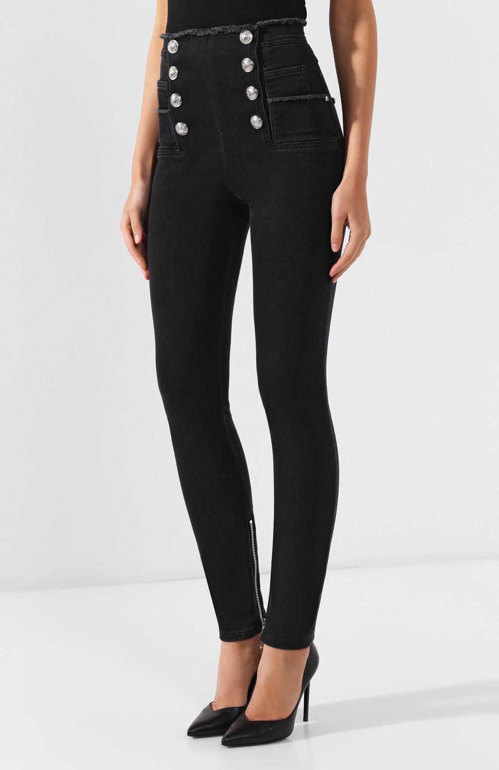 Женские черные джинсы с завышенной талией Balmain, арт. RF15307/D027 купить в ЦУМ | Фото №3 Джинсы с завышенной талией Balmain черные | Фото №3