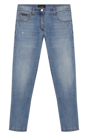 Детские джинсы прямого кроя DOLCE & GABBANA голубого цвета, арт. L51F55/LD784/2-6 | Фото 1 (Материал внешний: Хлопок; Статус проверки: Проверено; Кросс-КТ: джинсы; Детали: Потертости; Ростовка одежда: 2 года | 92 см, 3 года | 98 см, 4 года | 104 см, 5 лет | 110 см, 6 лет | 116 см)