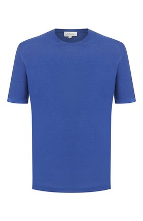 Мужская шелковая футболка BRIONI синего цвета, арт. UMR00L/P8K08 | Фото 1 (Материал внешний: Шелк; Длина (для топов): Стандартные; Мужское Кросс-КТ: Футболка-одежда; Рукава: Короткие; Принт: Без принта; Стили: Кэжуэл)