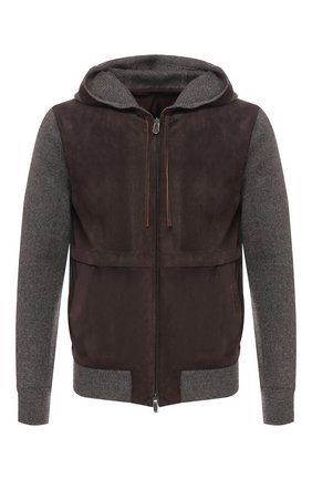 Мужской кардиган из смеси кашемира и льна с кожаной отделкой ZEGNA COUTURE серого цвета по цене 250500 руб., арт. CSL64/IB2 | Фото 1 Мужской кардиган из смеси кашемира и льна с кожаной отделкой ZEGNA COUTURE серого цвета, арт. CSL64/IB2 | Фото 1