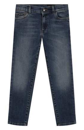 Детские джинсы прямого кроя DOLCE & GABBANA темно-синего цвета, арт. L41F96/LD725/2-6 | Фото 1 (Региональные ограничения белый список (Axapta Mercury): RU; Материал внешний: Хлопок; Статус проверки: Проверено, Проверена категория; Детали: Потертости; Ростовка одежда: 2 года | 92 см, 3 года | 98 см, 4 года | 104 см, 5 лет | 110 см, 6 лет | 116 см)