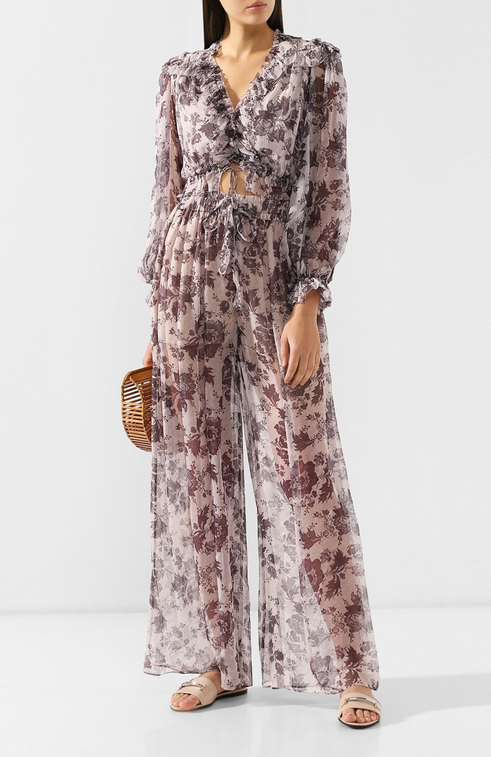 Женские бежевые шелковые брюки Zimmermann, арт. 5500PJUN купить в ЦУМ | Фото №2 Женские бежевые шелковые брюки Zimmermann