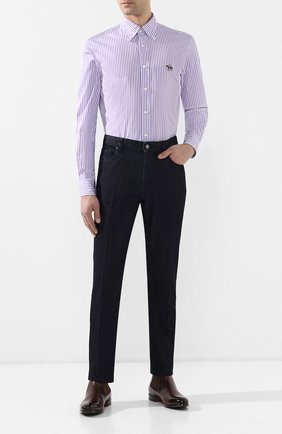 Мужская хлопковая сорочка с воротником button down RALPH LAUREN фиолетового цвета по цене 48550 руб., арт. 790730896 | Фото 2 Мужская хлопковая сорочка с воротником button down RALPH LAUREN фиолетового цвета, арт. 790730896 | Фото 2 (Статус проверки: Проверено, Проверена категория; Материал внешний: Хлопок; Длина (для топов): Стандартные; Рукава: Длинные; Принт: Полоска; Случай: Повседневный; Манжеты: На пуговицах; Мужское Кросс-КТ: Сорочка-одежда; Воротник: Button down)