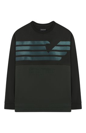 Детский хлопковый свитшот EMPORIO ARMANI темно-зеленого цвета по цене 11650 руб., арт. 3G4M75/1J36Z | Фото 1 Детский хлопковый свитшот EMPORIO ARMANI темно-зеленого цвета, арт. 3G4M75/1J36Z | Фото 1