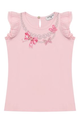 Детский хлопковая футболка MONNALISA розового цвета, арт. 393612SK | Фото 1 (Материал внешний: Хлопок; Рукава: Короткие; Статус проверки: Проверена категория)