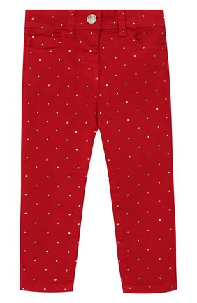 Детские джинсы со стразами MONNALISA красного цвета, арт. 393415A7 | Фото 1 (Материал внешний: Хлопок; Статус проверки: Проверено, Проверена категория; Случай: Повседневный)