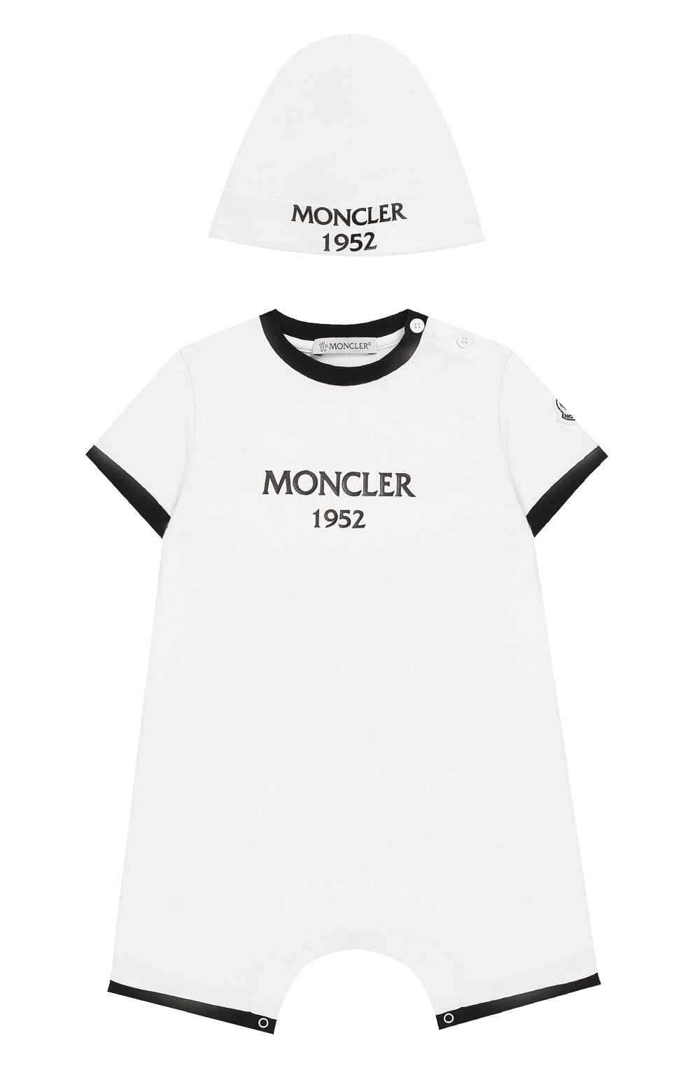 Детское комплект из хлопкового комбинезона и шапки MONCLER ENFANT белого цвета, арт. E1-951-88137-06-8790A | Фото 1